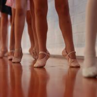 A shot of ballet shoes.